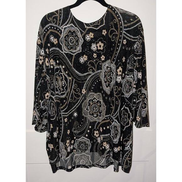 Maggie Barnes Metallic Tunic Blouse 5X Black Silver Embellished Floral - Picture 2 of 4